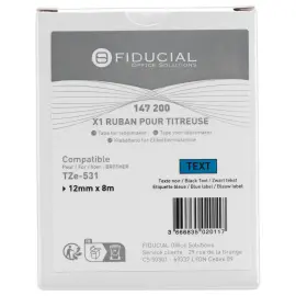 Ruban comp BROTHER TZE 531 12mm blauw met zwarte afdruk 