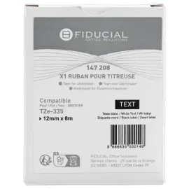 Ruban comp BROTHER TZE 335 12mm zwart met witte opdruk 