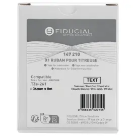 Ruban comp BROTHER TZE 261 36mm wit met zwarte afdruk 