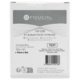 Ruban comp BROTHER TZE 121 9mm transparant met zwarte print 