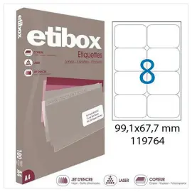 100  Etiketblad ETIBOX met afgeronde hoeken 99,1X67,7mm 800 etiketten/doos 