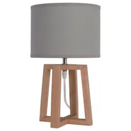 Bureau lamp Beker hout en grijs stof 