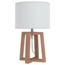 Bureau lamp Beker van hout en witte stof 
