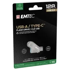 USB-stick met dubbele aansluiting 2.0 USB-A/USB-C 128Go - EMTEC 