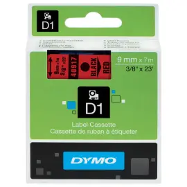 Tape en etiketten DYMO D1 - 9mm - Afdruk  Zwart/Achtergrond Rood 