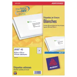 40  Vellen etiketten voor inkjet printers - B63,5 x H38,1mm - Wit 