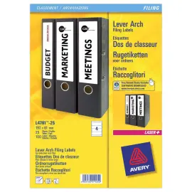 25  Vellen rugetiketten voor klasseermappen - 192 x 61 mm 
