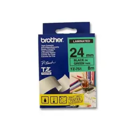 Ruban voor labelprinter BROTHER TZ 24mm - zwart/groen - TZE751 