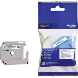 Tape voor etiketteermachine M-K221B - Tape 8 m x 9 mm - Zwarte tekst op witte achtergrond - BROTHER 