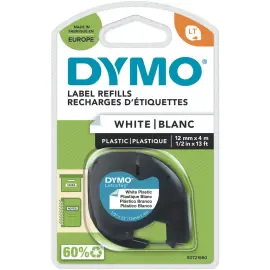 Plastic lint Letratag - 12 mm - zwarte tekst op witte achtergrond 