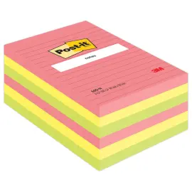006 POST-IT&reg; Blokken herpositioneerbare memoblaadjes groot formaat en gelijnd 10,2x15,2cm - Diverse kleuren 