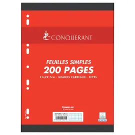 100  Enkele, geperforeerde papiervellen (200 vellen)  - A4 - Sey&egrave;s gelijnd - CONQUERANT 