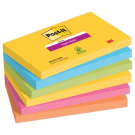 006 POST-IT&reg; Blokken met elk 90 super sticky herpositioneerbare memoblaadjes - Diverse kleuren - 7,6 x 12,7 cm 