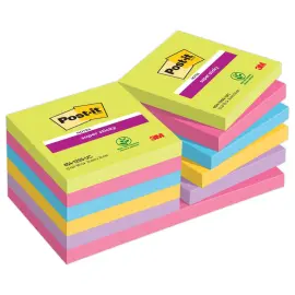 POST-IT&reg; 012 Blokken met elk 90 super sticky herpositioneerbare memoblaadjes - 7,6 x 7,6 cm - Diverse kleuren 