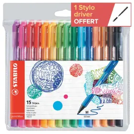 15 Stiften pointMax - Middelgrote punt - Waterinkt - Assortimente kleuren - Stabilo 
