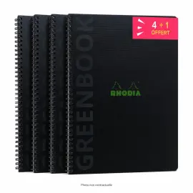4 Notitieboekjes van gerecycled polypropyleen + 1 gratis - 160 pagina's - A4+ 5x5 - Zwart - Rhodia 