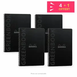 4 Rhodia-schriften van gerecycled polypropyleen + 1 gratis - 160 pagina's A5+ gelinieerd - Zwart 
