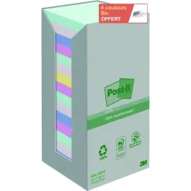 16 Herbruikbare notitieblokken van gerecycled materiaal - 76 x 76 mm - Assortiment kleuren - Post-It 