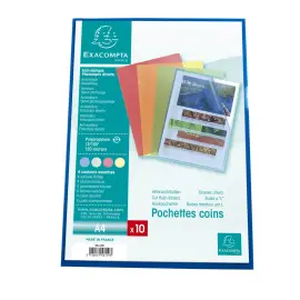 Zakje met 10 hoekhoezen van gestructureerd polypropyleen 12/100e - A4 - Assortiment kleuren - Exacompta 