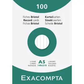 Etui van 100 kaarten - gelinieerd bristol, niet geperforeerd 148 x 210 mm - Wit - Exacompta 