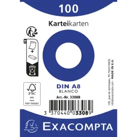 Pak 100 kaarten onder folie - effen bristol niet-geperforeerd 55 x 74 mm - Wit - Exacompta 