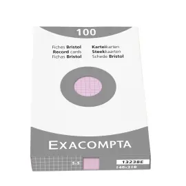 Doosje van 100 kaartjes - geruit bristol 5 x 5 niet-geperforeerd 148 x 210 mm - Roze - Exacompta 