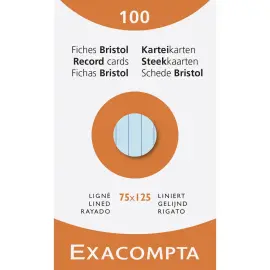 Doos van 100 kaarten - gelinieerd bristol zonder perforatie 75 x 125 mm - Assortiment kleuren - Exacompta 