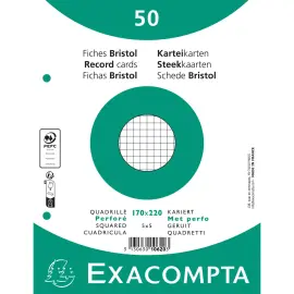Pak van 50 kaarten onder folie - geruit bristol 5 x 5 geperforeerd 170 x 220 mm - Wit - Exacompta 