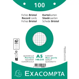 Pak van 100 kaarten onder folie - geruit bristol 5 x 5 geperforeerd 148 x 210 mm - Wit - Exacompta 