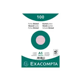 Pak van 100 kaartjes onder folie - gelinieerd bristol niet-geperforeerd 148 x 210 mm - Roze - Exacompta 