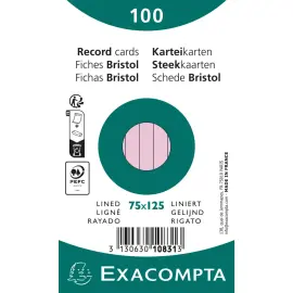 Pak van 100 kaartjes onder folie - gelinieerd bristol, niet geperforeerd 75 x 125 mm - Roze - Exacompta 