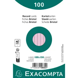 Pak van 100 kaarten onder folie - gelinieerd bristol niet-geperforeerd 100 x 150 mm - Roze - Exacompta 