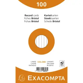 100 gelinieerde Bristol-kaarten - 125 x 200 mm - Assortiment kleuren - Exacompta 