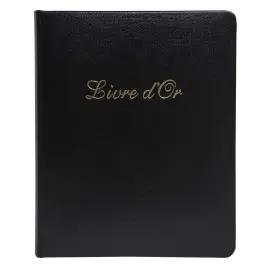 Gastenboek Alpille leer 140 pagina's ivoor - 26 x 22 cm verticaal - Zwart - Exacompta 