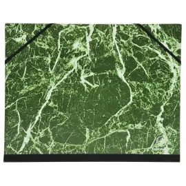 Tekendoos marmerpapier gelakt met elastieken 26 x 33 cm - Voor formaten A4 en 24 x 32 cm - Groen - Exacompta 