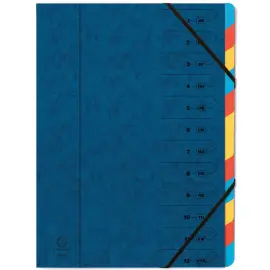 Gesorteerde map met elastiek 12 compartimenten - Blauw - Exacompta 