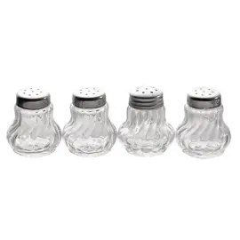 4 Mini-zout- en peperstrooiers, glas/roestvrij staal - APS 