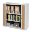 Lage roldeurkast Easyoffice - Grijs en beuk- PAPERFLOW