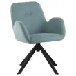 2 lichtblauwe fauteuils met piramidevoet gemonteerd
