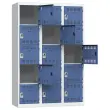 Kleerkast met verschillende kluisjes - 3 kolommen met 5 vakken - Grijs/blauw - VINCO INDUSTRIE