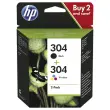 2  Inkjetcartridges  HP304 zwart en kleuren 3JB05AE 