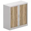 Lage kast met rolgordijnen in metaalkleur en gevlamde eik - 100x100 cm