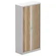 Hoge kast met metalen rolgordijnen - Aluminium/gevlamde eik - 198x100 cm