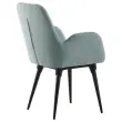 2 Lichtblauwe stoffen fauteuils met 4 gemonteerde metalen poten