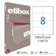 100 ETIBOX etiketten rechte hoeken 105X70 mm 800 etiketten/doos