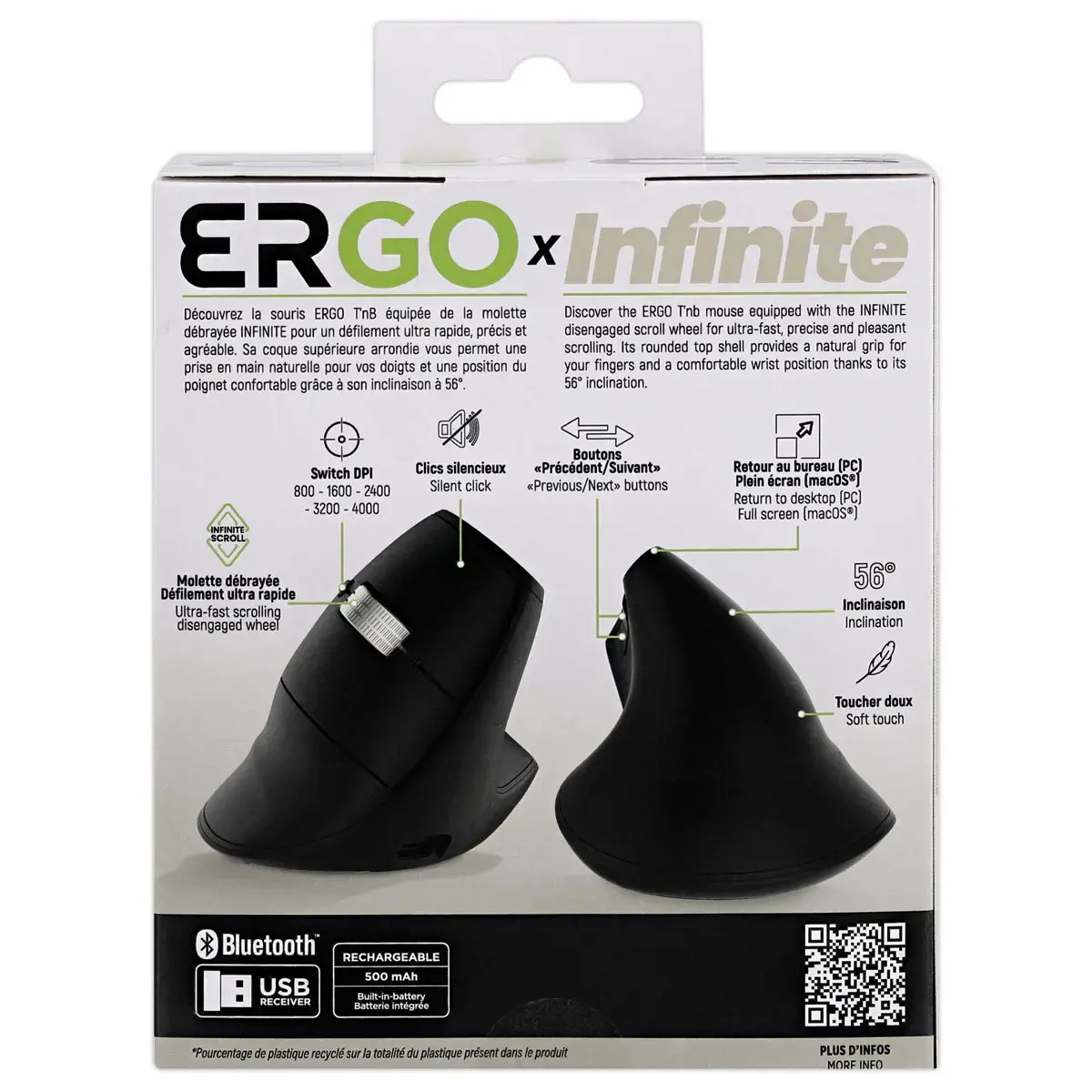 Draadloze oplaadbare verticale muis ERGO INFINITE