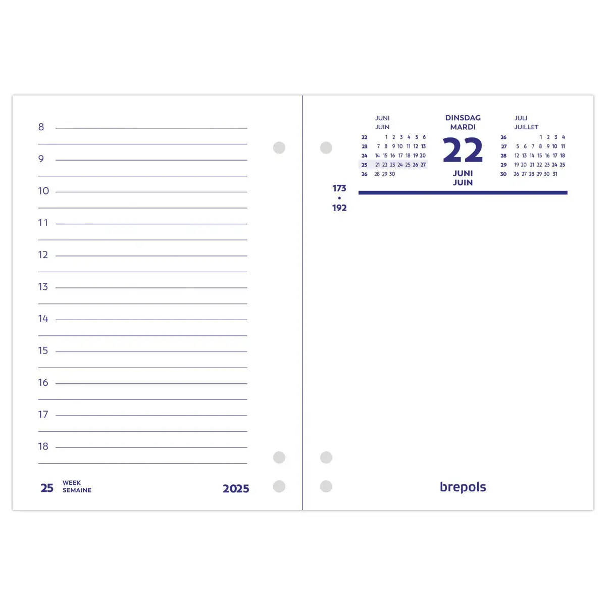 Tweetalige blokkalender FR/NL BREPOLS datum rechts - 8,4 x 12 cm