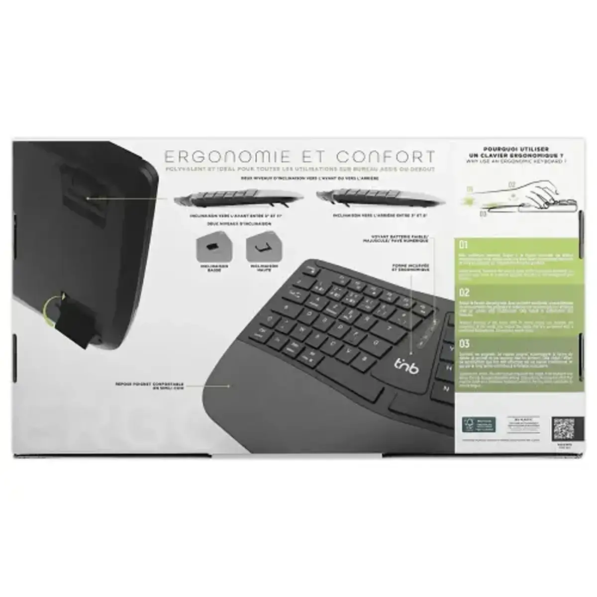 Draadloos oplaadbaar ergonomisch toetsenbord