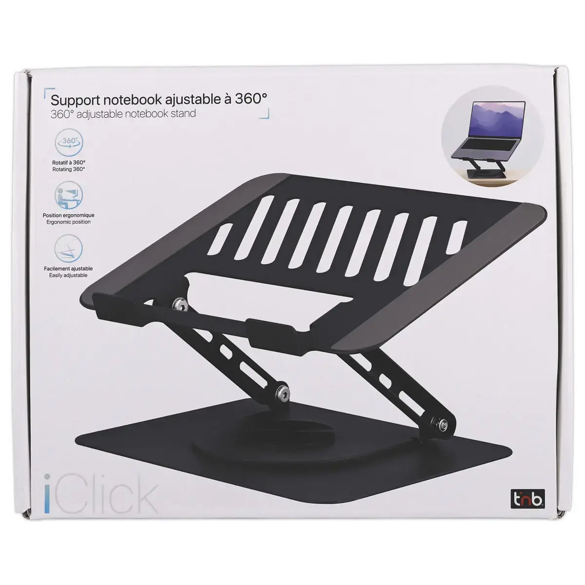 Draaibare metalen laptopstandaard 360° iClick - Grijs