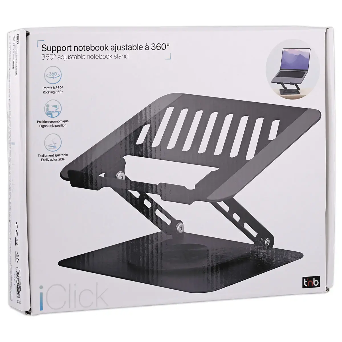 Draaibare metalen laptopstandaard 360° iClick - Grijs